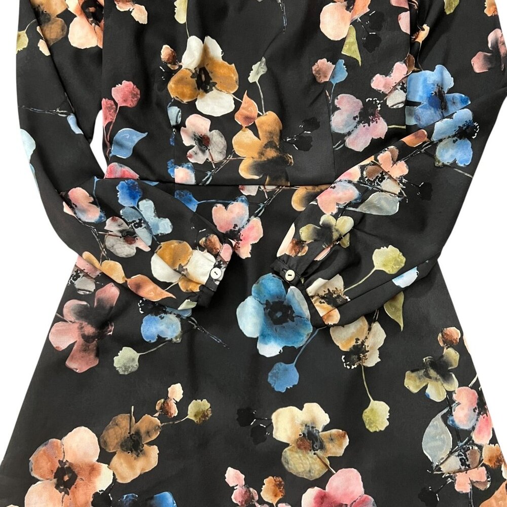 Anthropologie Hutch Shea Floral Mini Dress Black 6 Long Sleeve Ruffle Romantic - Picture 6 of 16